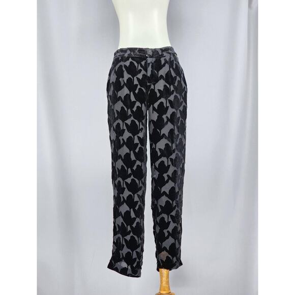 Harlyn Pants Womens 2 Black Gray Velvet Burnout Floral Silk Blend Dressy Career - Picture 1 of 10